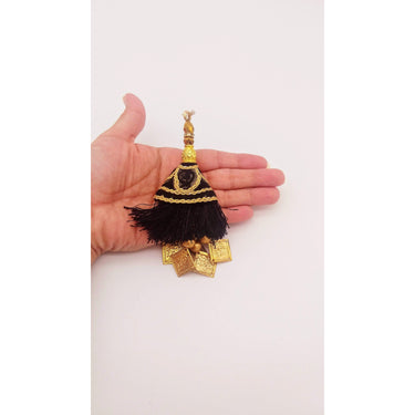 Black Tassels With Gold Beads, Beaded Tassels With Black and Gold Embroidery, Traditional Indian Latkan